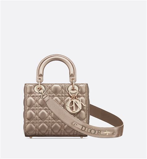 mini lady dior bag metallic gold cannage calfskin|Small Lady D.